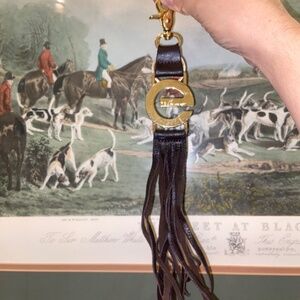 VINTAGE Y2K RED BY MARC ECKO BROWN LEATHER TASSEL TRIGGER KEY FOB PURSE CHARM